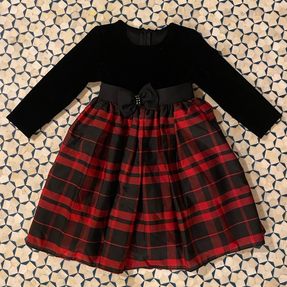 Jayne Copland Long Sleeve Black and Plaid Bowed Dress size 2T - Picture 7 of 7